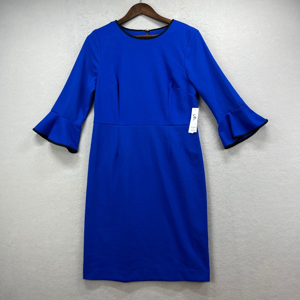 Shelby & Palmer Sheath Dress Womens 10 VIB Blue Bell Sleeve Career Cocktail NEW
